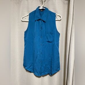 Theory button up sleeves top blue